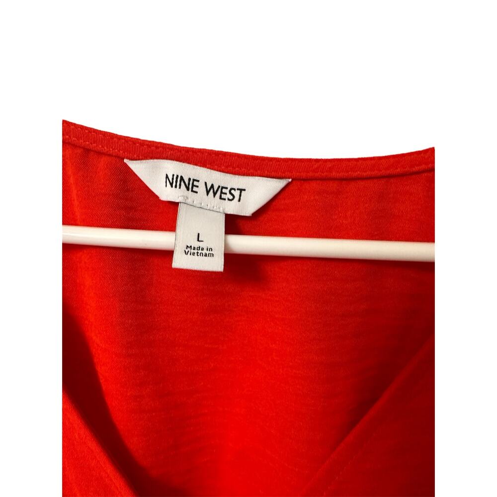 Nine West Sleeveless Blouse Top Red Button Front Peplum Elastic Waist Sz large - Picture 4 of 6